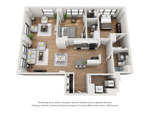 Floor plan for 2 beds, 2 baths, 1374 sqft